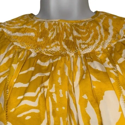 HUNTER BELL Kinser Mustard Yellow and Whit6e Flutter Sleeve Blouse EUC Size XS - Image 3