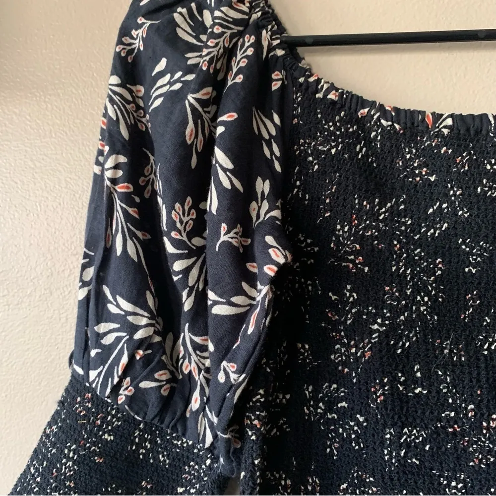 NWOT Zara Penny Ruched Black Floral Linen Blend Boho Midi Dress Size Small - Image 5