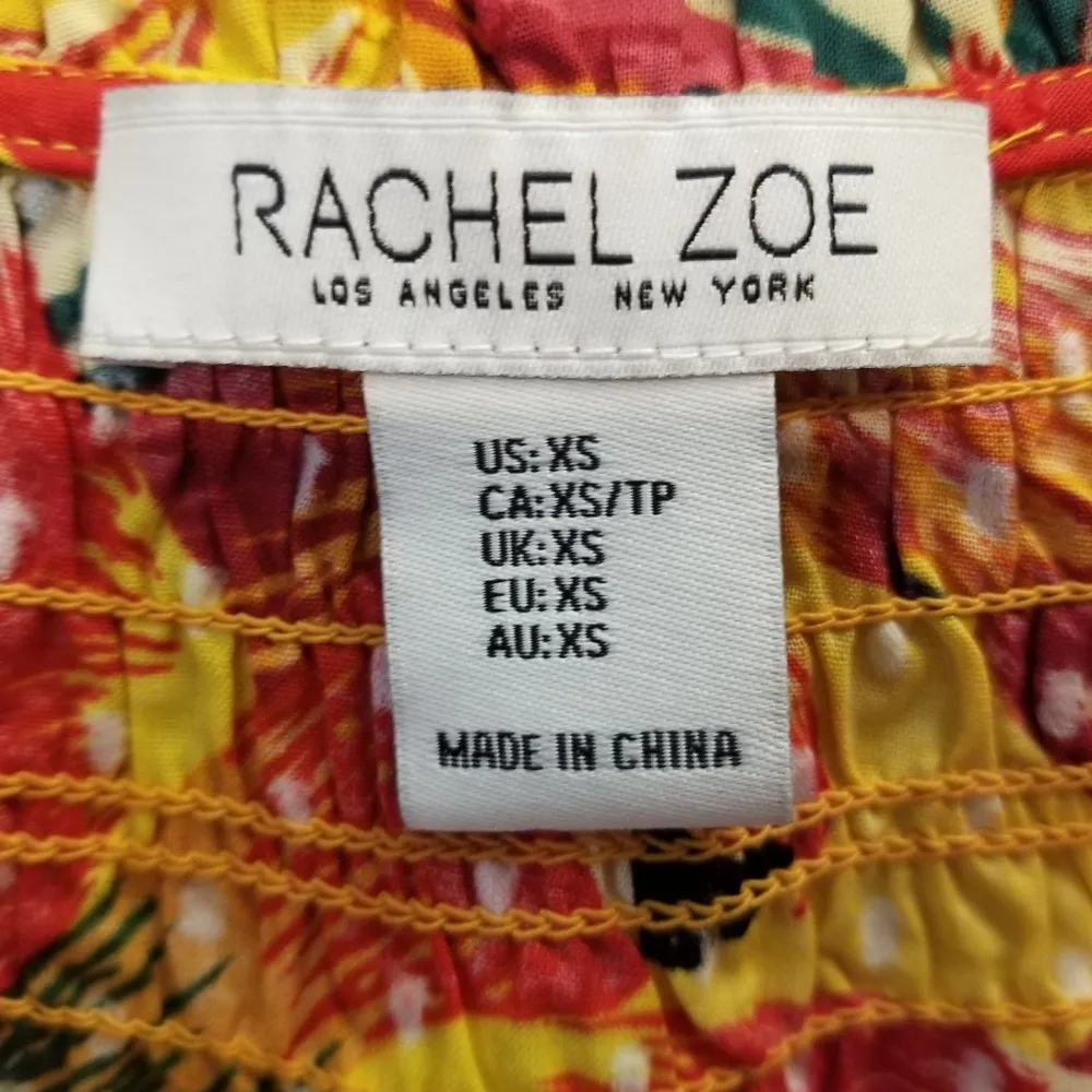 {XS} Rachel Zoe Tropical Parrot Paradise Smocked Top Beaded String Tie Detail - Image 8