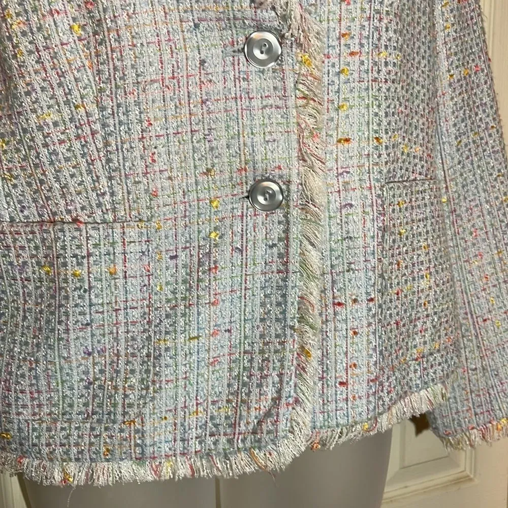 Chadwicks Vintage 1990s Cropped Boucle Fringed Blue Blazer 8P - Image 6