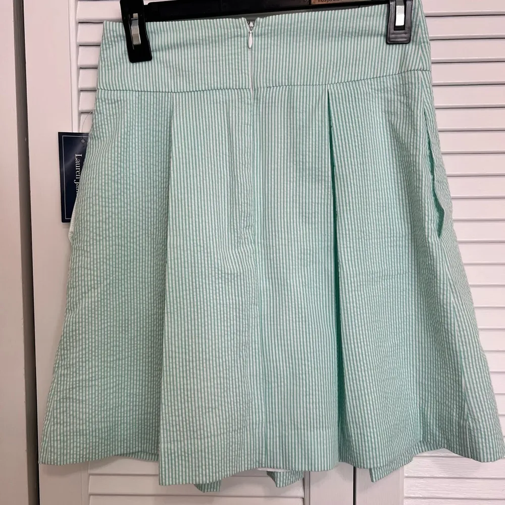 NWT Lauren James Mint Green Seersucker Striped Women's Skirt w pockets Size S - Image 4