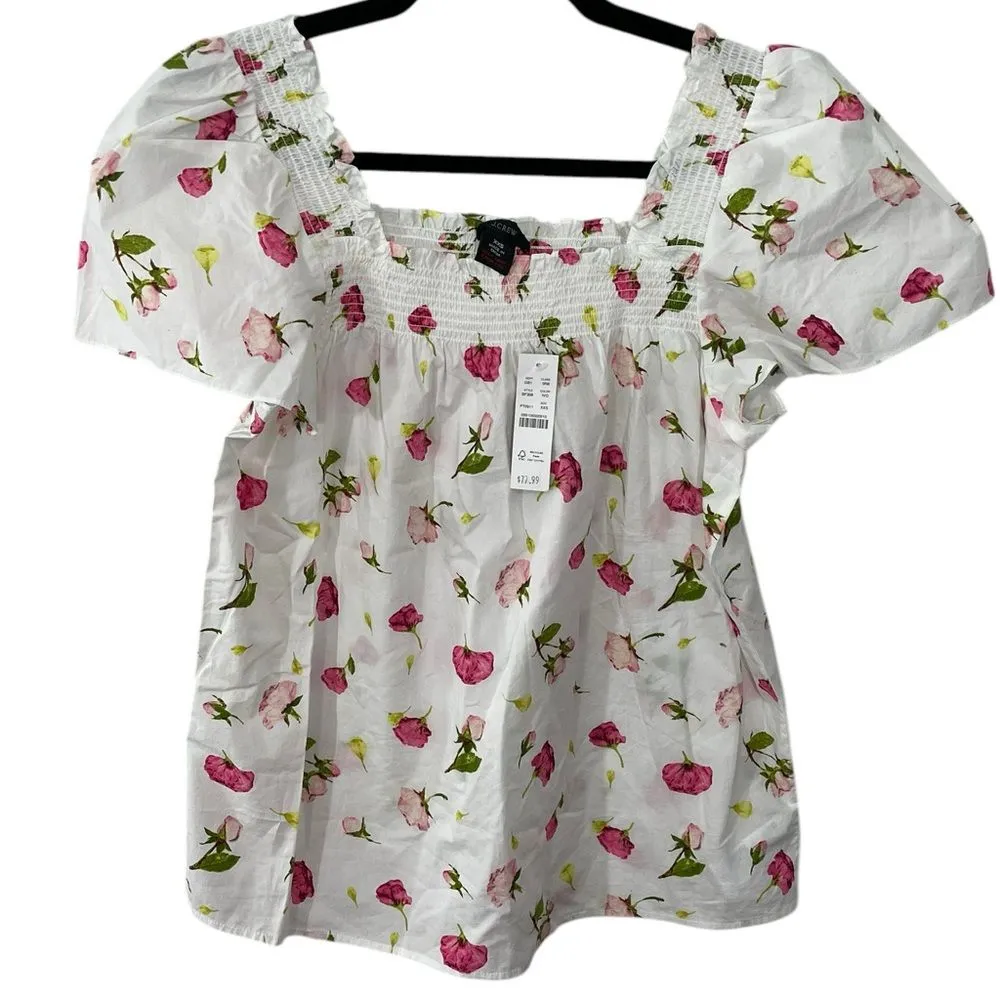 NWT J.Crew Smocked Cotton Poplin Pajama Top in Rosebud Floral Size‎ XXS BF308 - Image 2