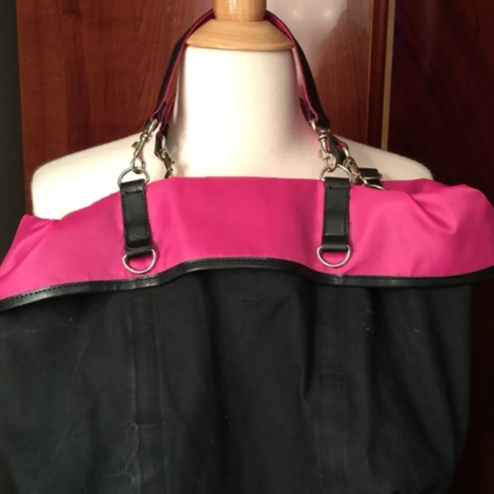 LANCÔME: Black canvas with raspberry fold down bag - Image 2