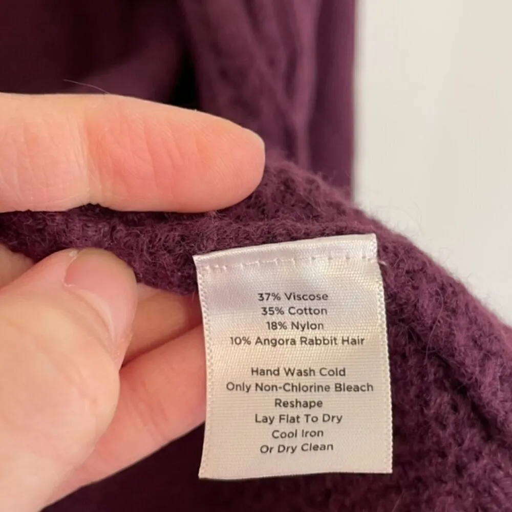 TALBOTS Plum Dark Purple Chunky Cable Knit Open Viscose Cotton Cardigan Sweater - Image 8