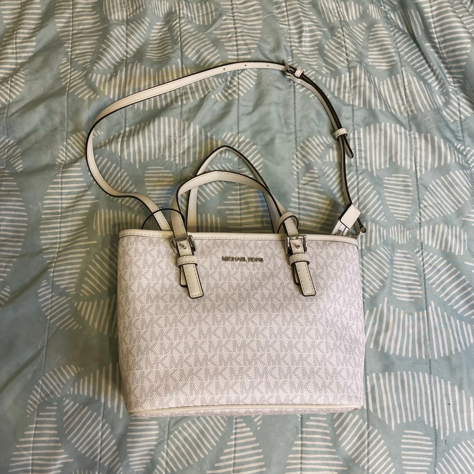 Michael Kors Jet Set Travel Signature Logo Top Zip Tote Bag XS W/ Shoulder Strap - Image 3