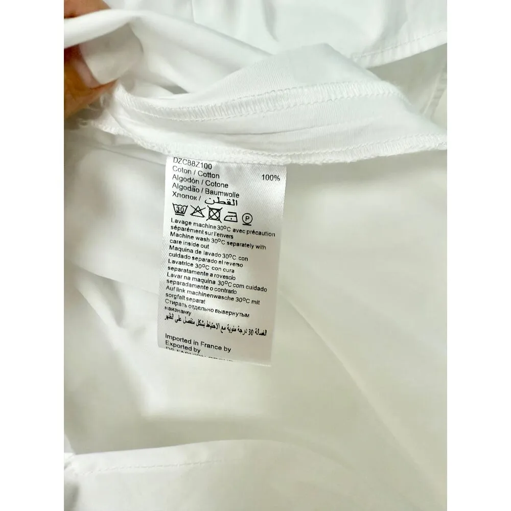 NWT Gerald Darel Alania 3/4 Sleeve Lace Up Blouse Plain White Womens Size 1 / S - Image 5