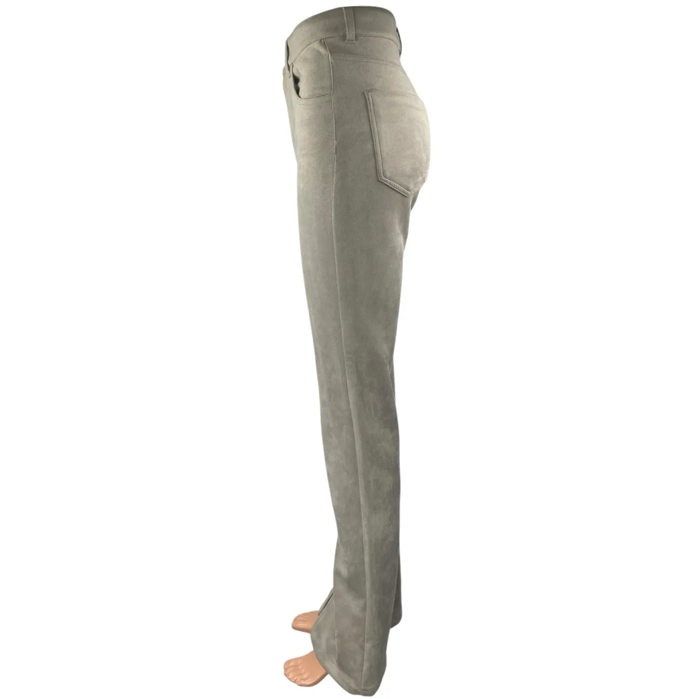 Zara Cream Beige Faux Suede Split Hem High Waist Flared Bootcut Trousers Pants 0 - Image 2