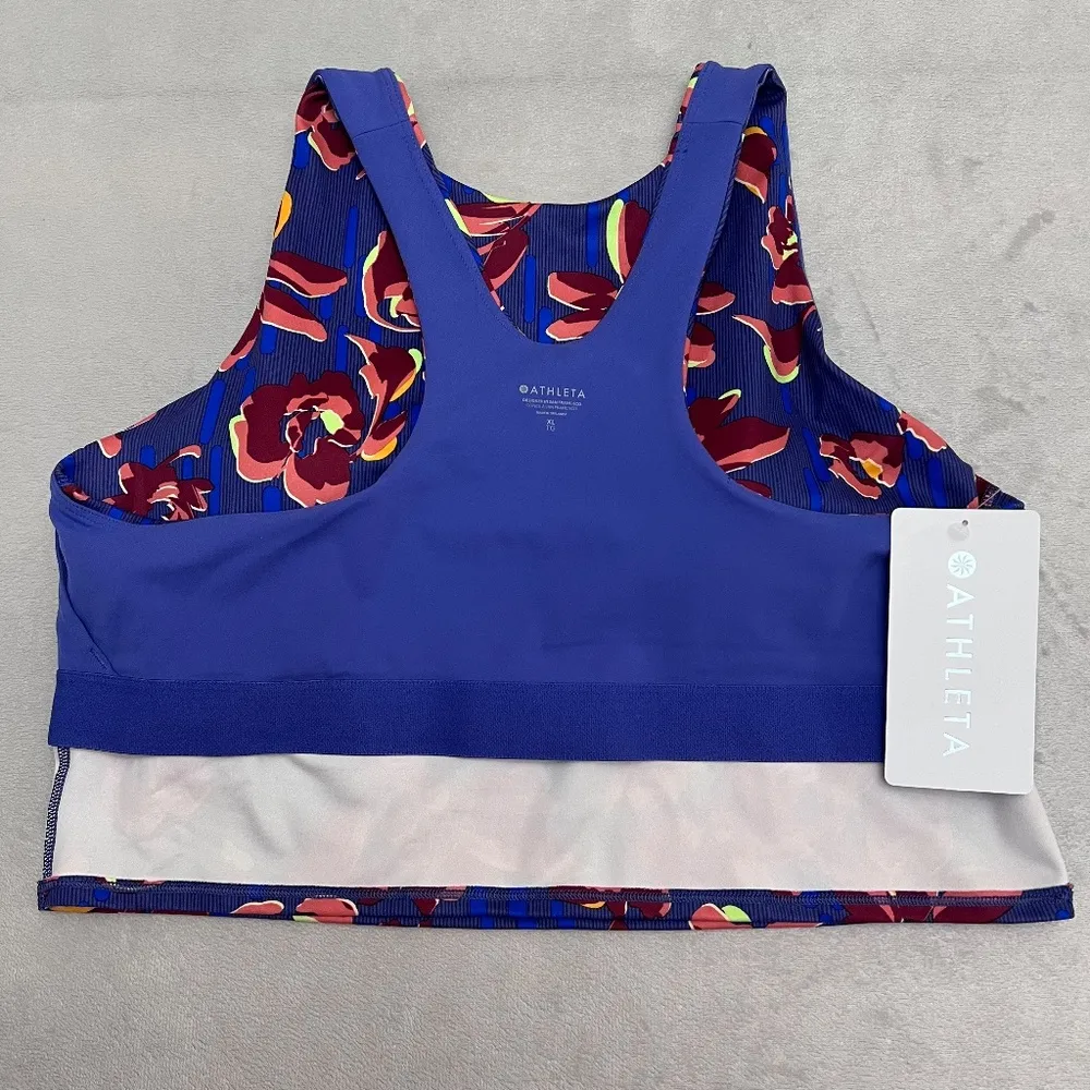 ATHLETA Conscious Crop Printed Best A-C Cups Size XL  Blue Floral Print MSRP $64 - Image 7