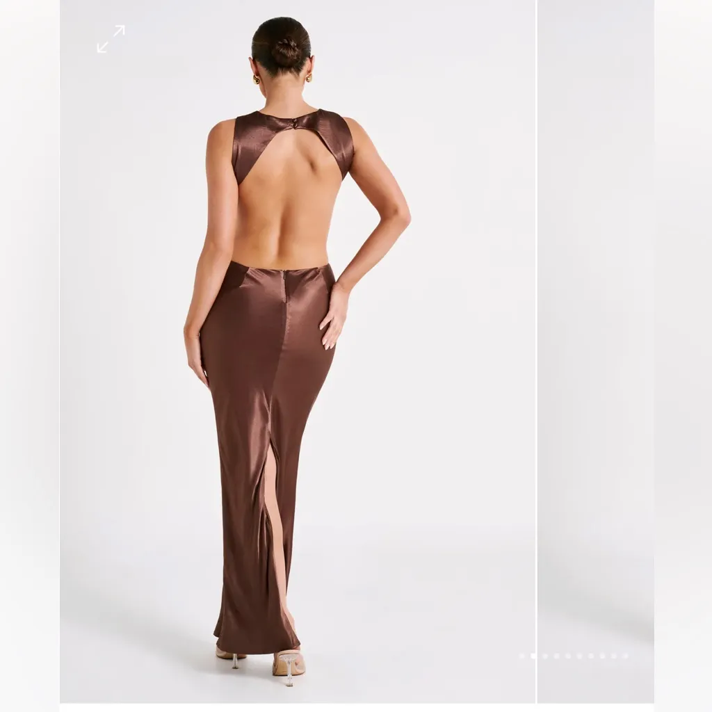 Meshki Satin Cutout Dress in Mocha - Image 2