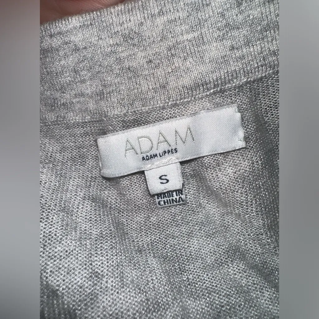 Adam Lippes V Neck Heather Grey Bamboo Cashmere Blend Pullover Sweater EUC Sz S‎ - Image 6
