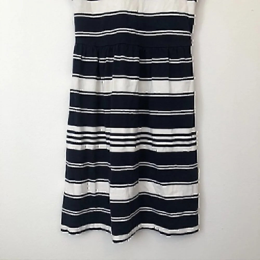 J. CREW Villa Dress Navy Blue Cream Ivory Striped Sleeveless Fit Flare Cotton XS - Image 6