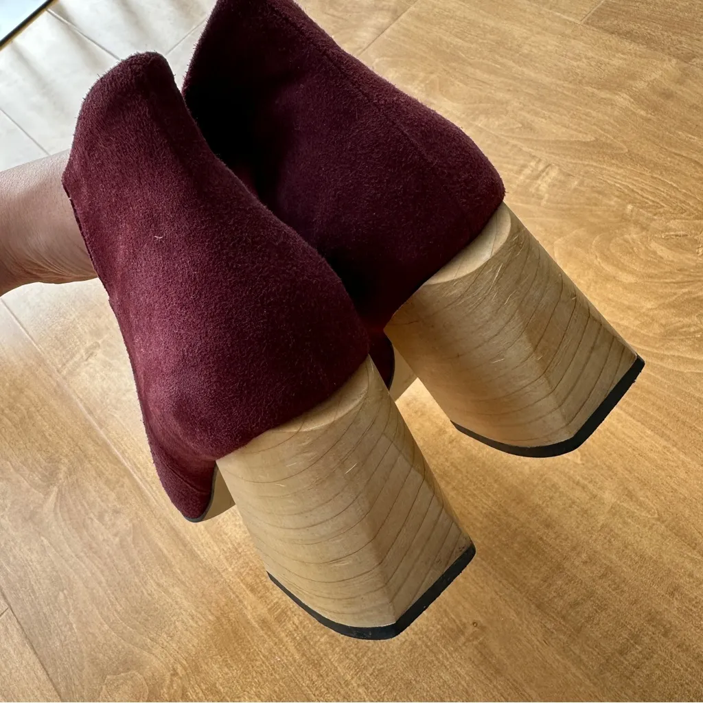 Himitsu Burgundy Suede Pointed Toe Ankle Booties, Size 39 Red - Image 3