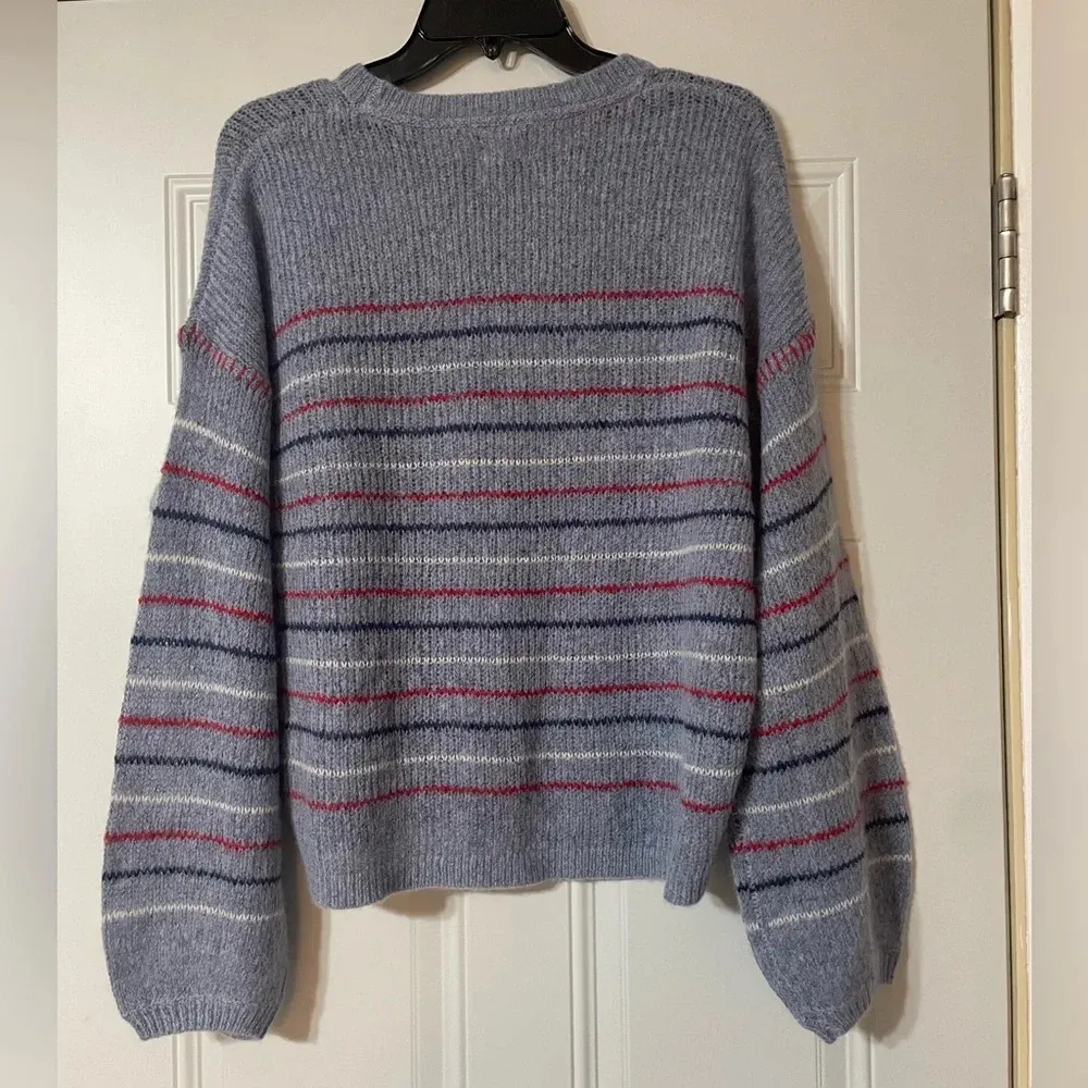 Sundry Anthropologie Cashmere and Wool Balloon Sleeve Striped Sweater Size L - Image 6