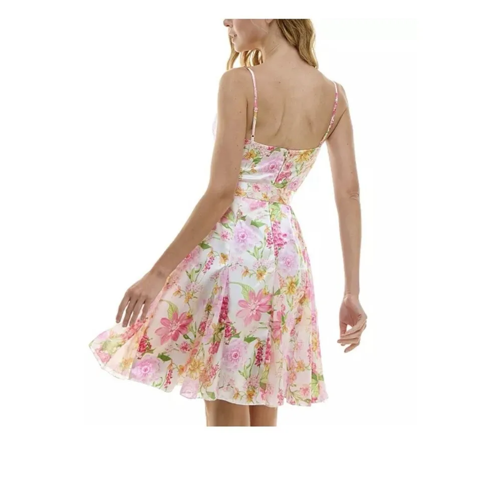 City Studio Juniors' Women's Ivory Floral Cowl Neck Self - Image 2