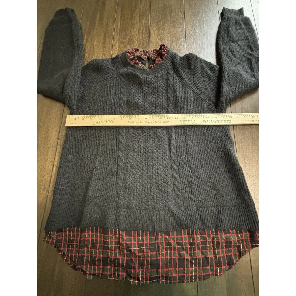 NEW NWT Ann Taylor Loft Womens L Black with Red Plaid Layered Look Sweater - Image 3