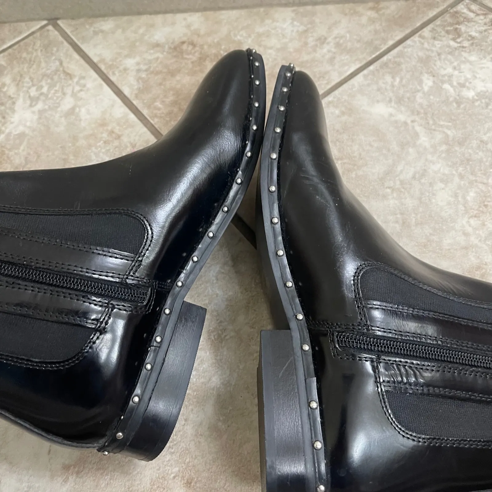 Ellos‎ Studded Black patent Leather Ankle Boots - Image 7