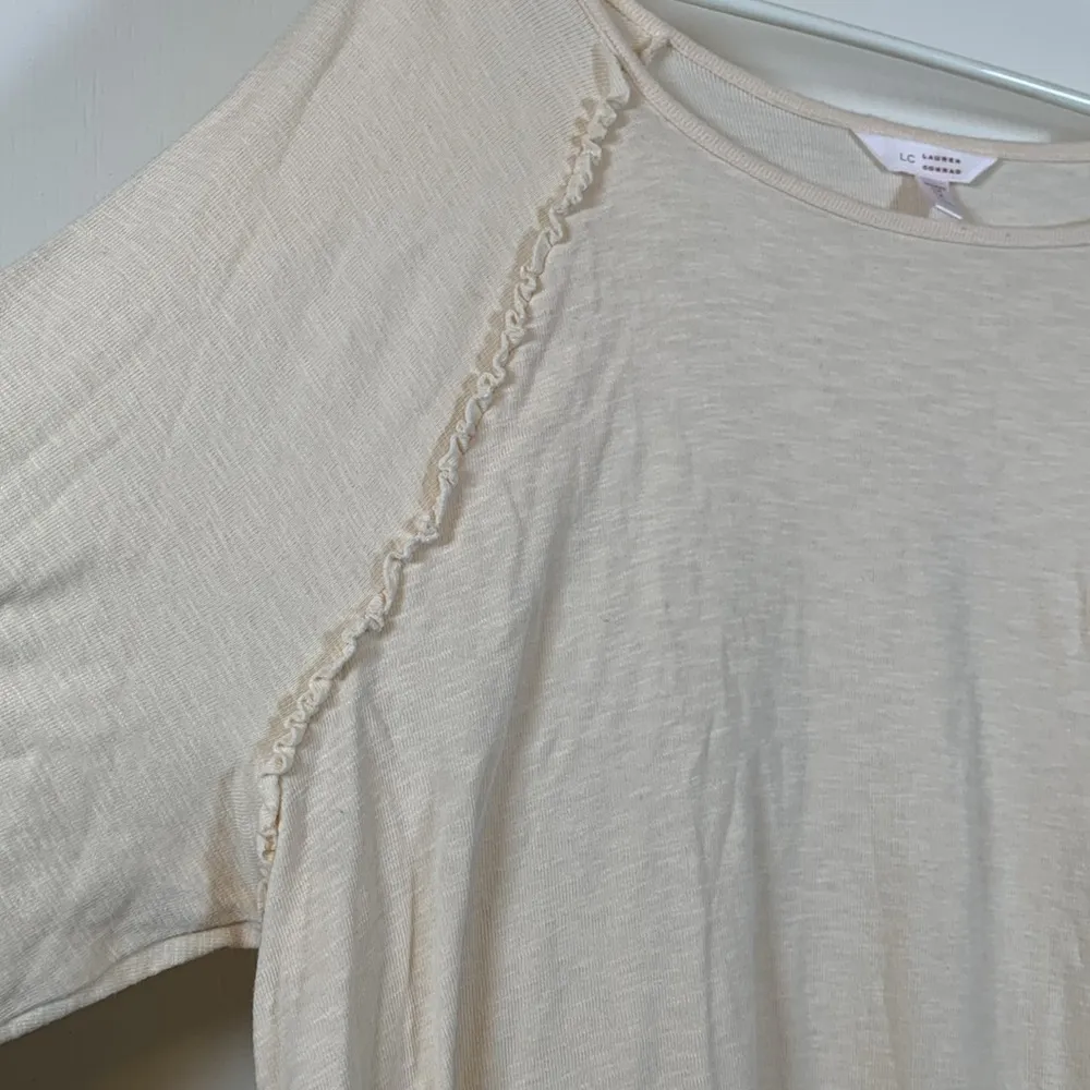 LC Lauren Conrad Peasant L/S Cream Knit Ruffle Trim Size 1X EUC #VEG-0041 - Image 3