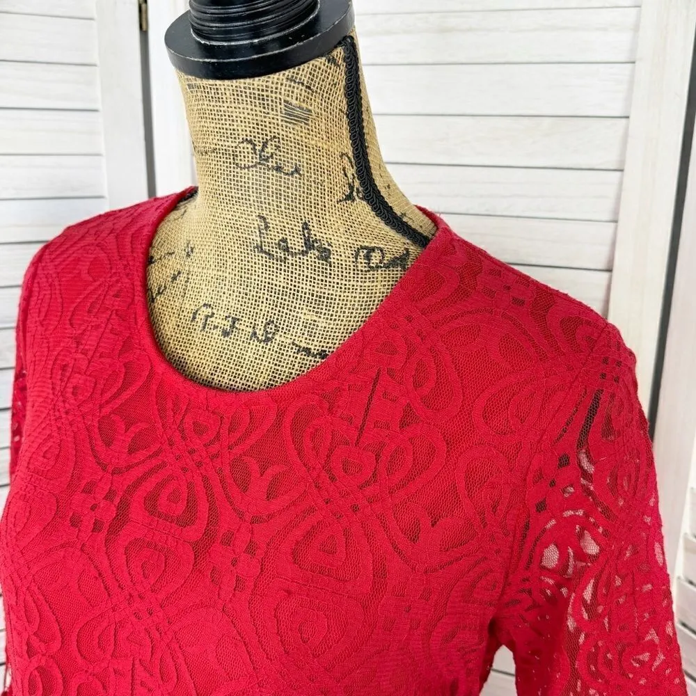 J Gee Lace Sheath Dress Red Large Knee‎ Length Party Long Sleeve - Image 5
