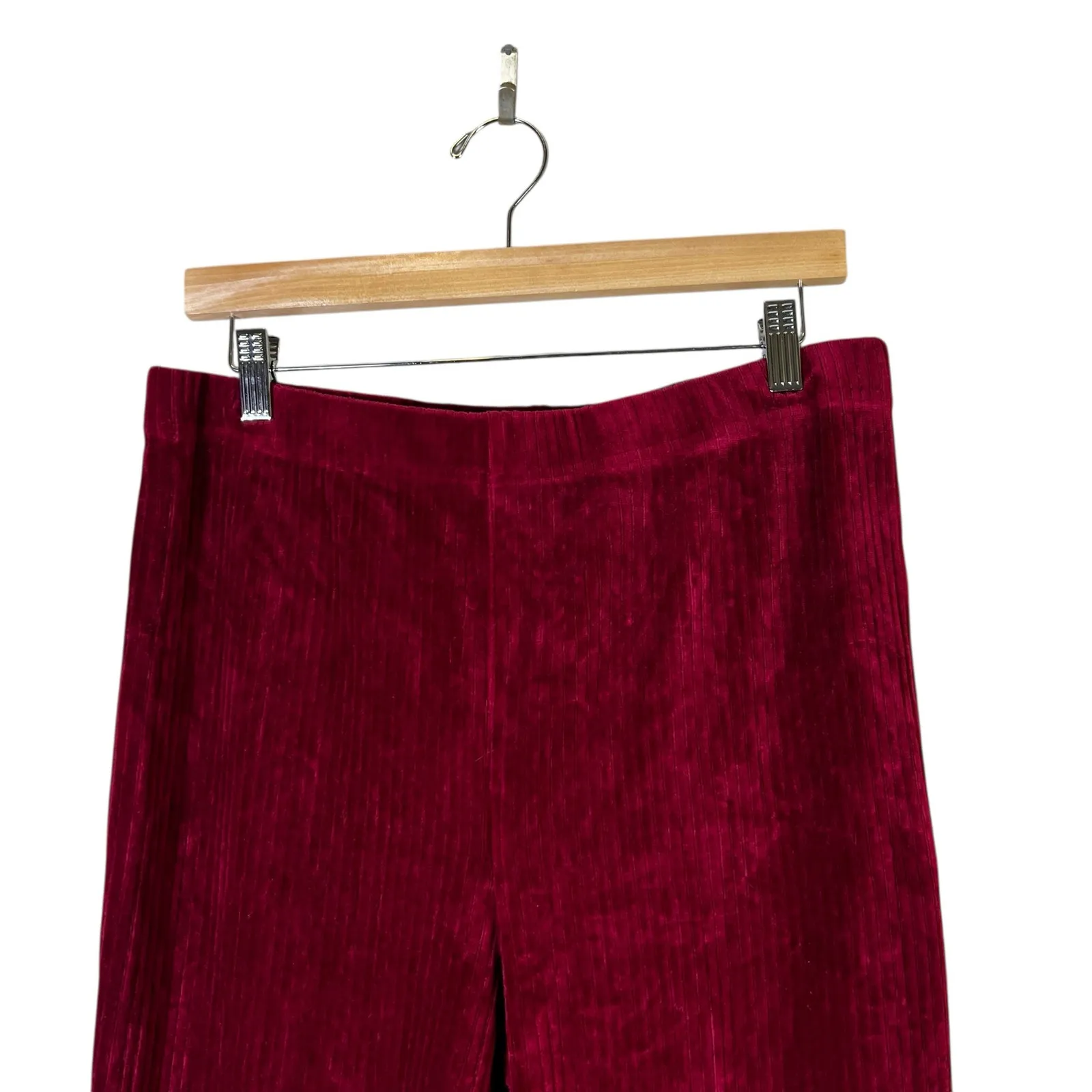 LuLaRoe Corduroy Flare Pants Womens L Red High Rise Hippie 70s Disco Retro - Image 3