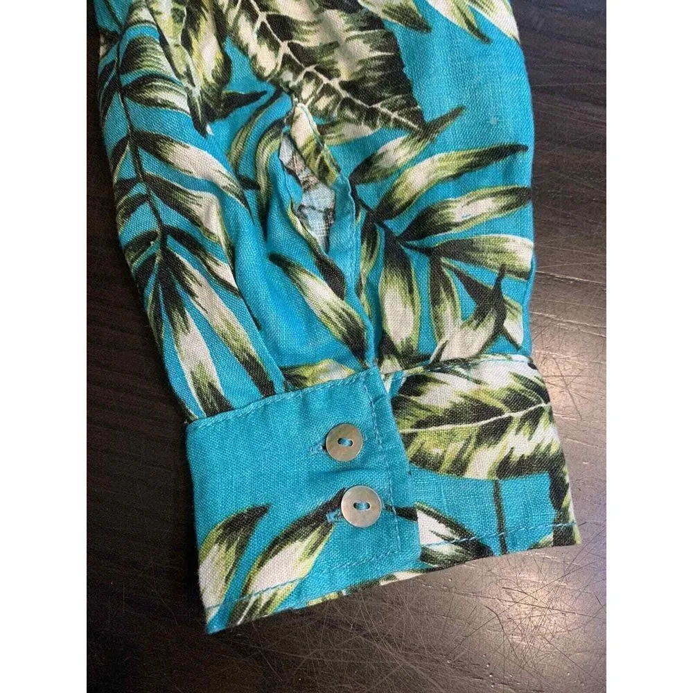 C&C California Linen‎ Shirt Women's Roll Tab Floral Colorful Tunic Coastal Boho - Image 8