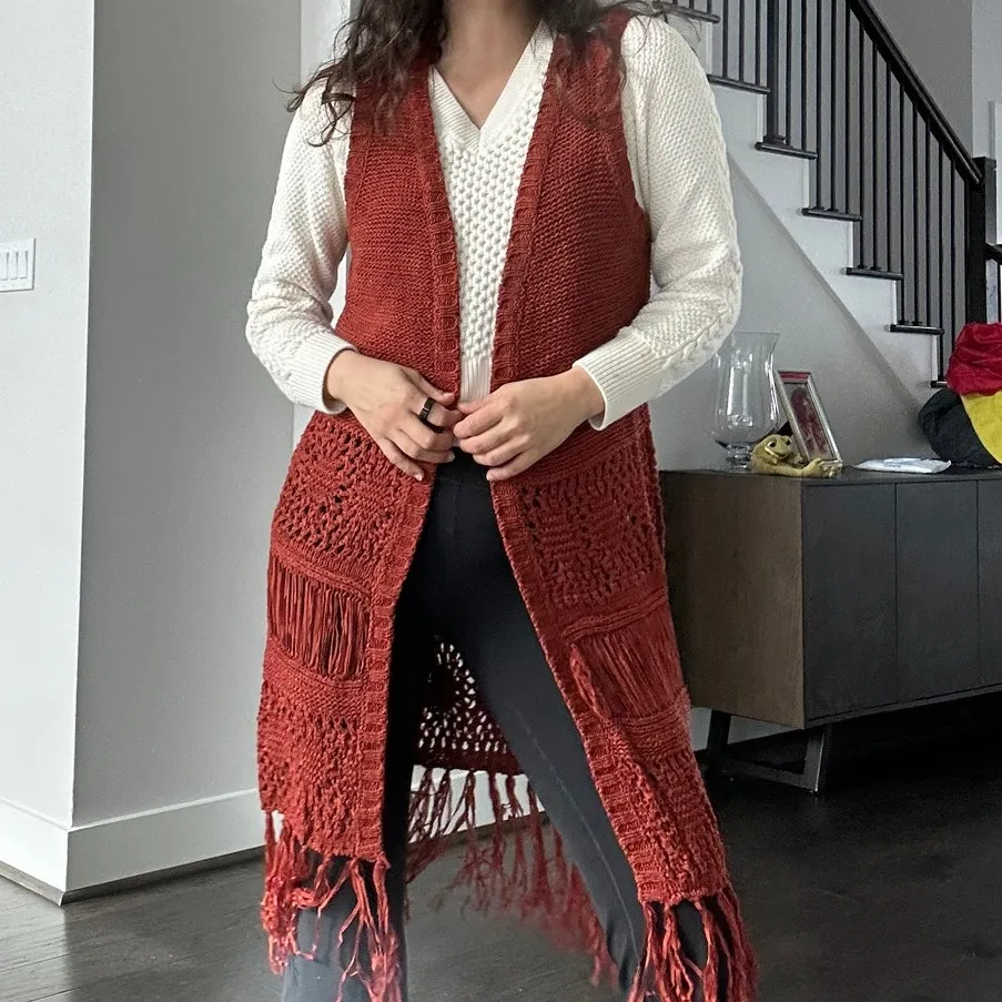 Moon River fringe Vest Cardigan New Size Medium - Image 2