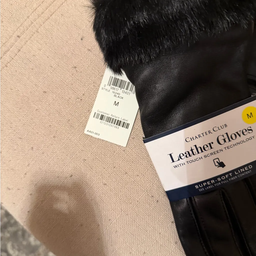 Charter Club New!  Black Leather Touchscreen Gloves - Image 2