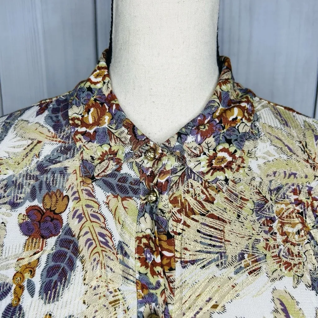 Soft Surroundings Mekness Metallic Floral Maxi Shirt Dress Duster Size S Boho - Image 3