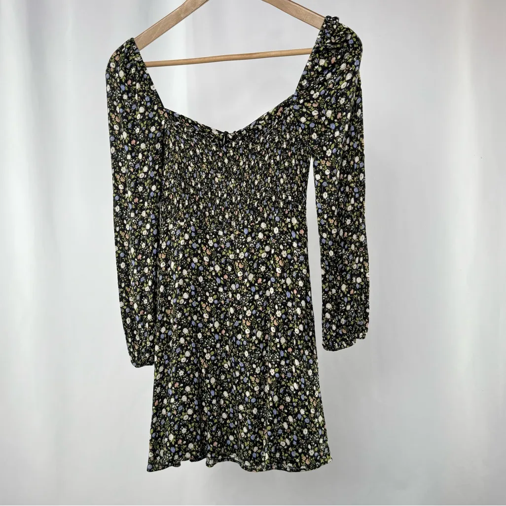 Reformation Mochi Long Sleeve‎ Floral Mini Dress in Black Multi Size 2 - Image 3