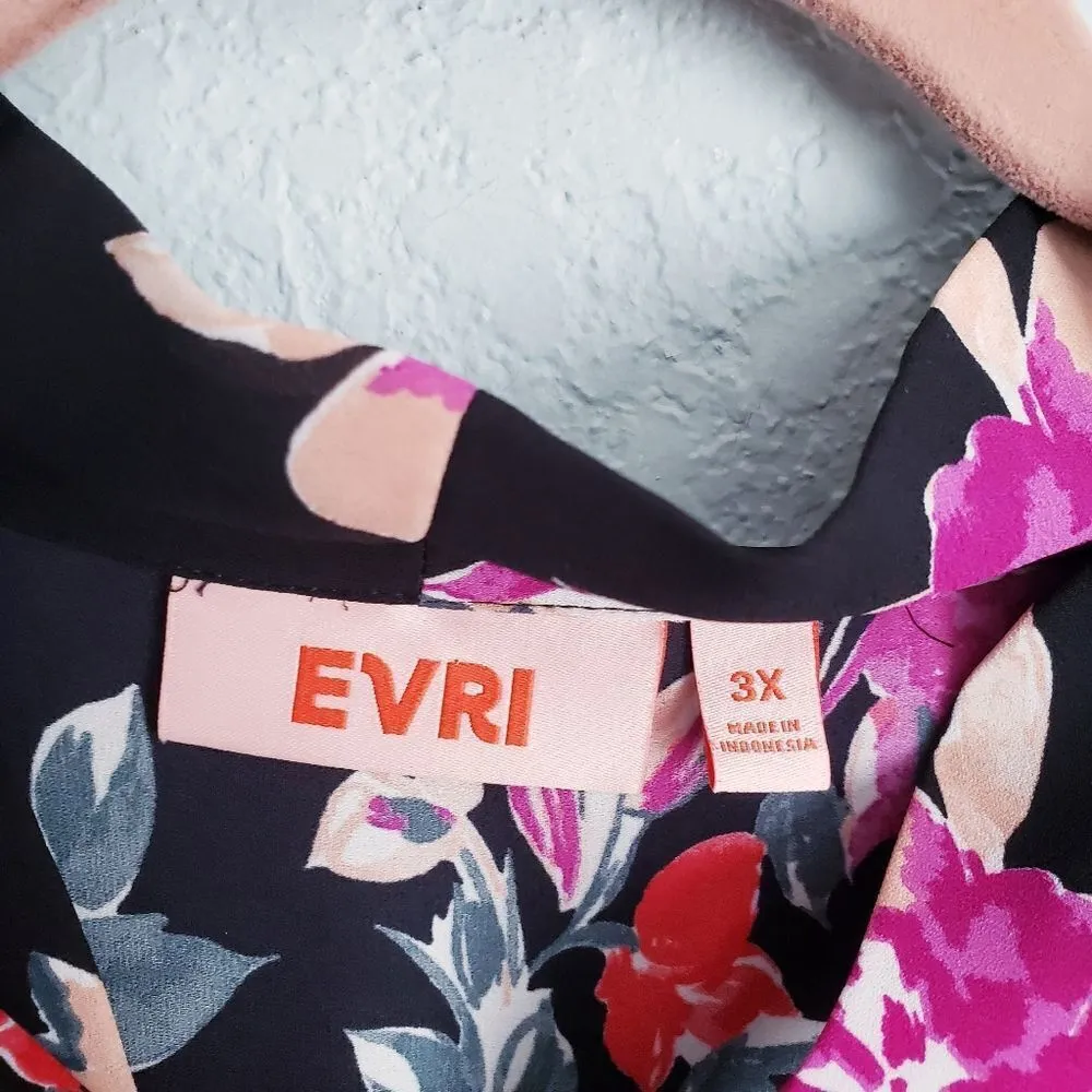 Evri‎ Black Floral Neck Tie Long Sleeve Blouse Red Size 3X - Image 6