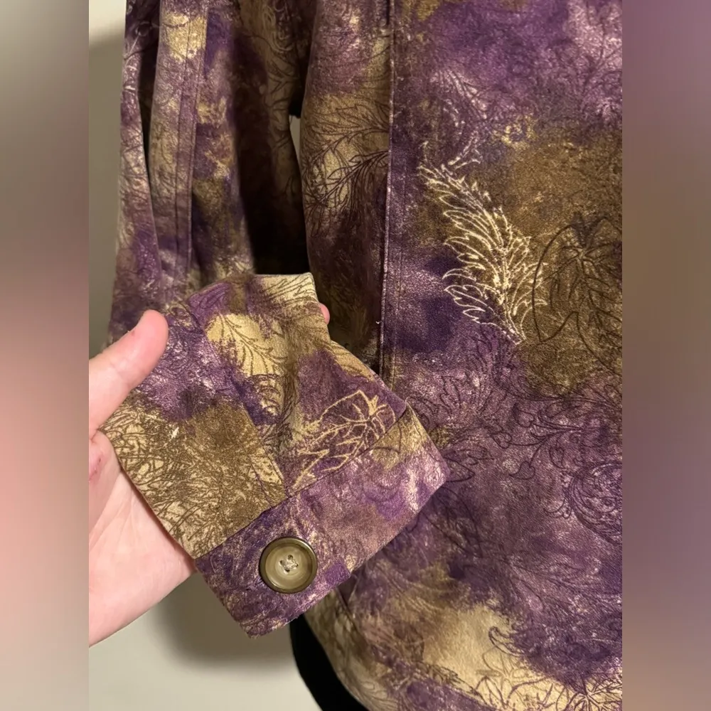 EUC Christopher & Banks Purple and Brown Tie Dye Leaf Button Down Jacket size SP - Image 6
