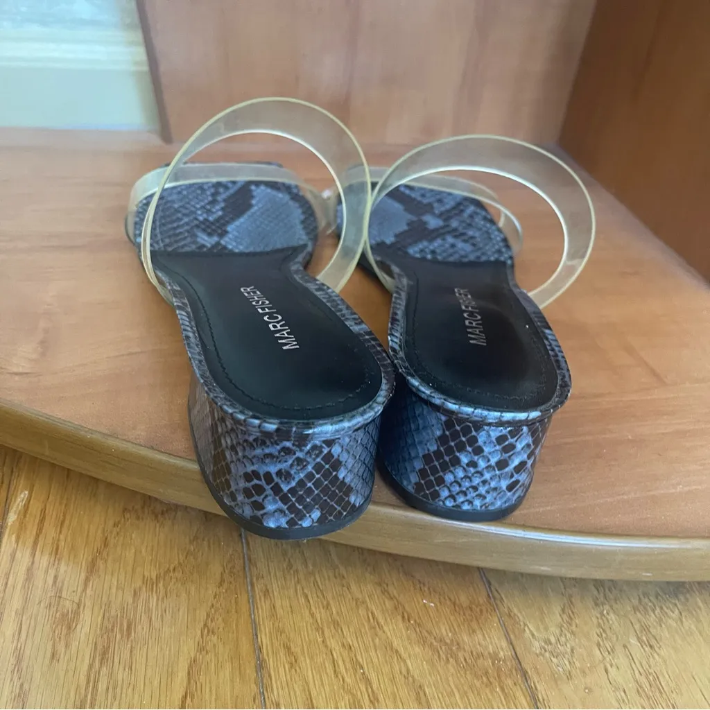 Marc Fisher MFYORI 2 Clear Strap Block Heel Sandals Animal print Blue Size 8.5M - Image 7