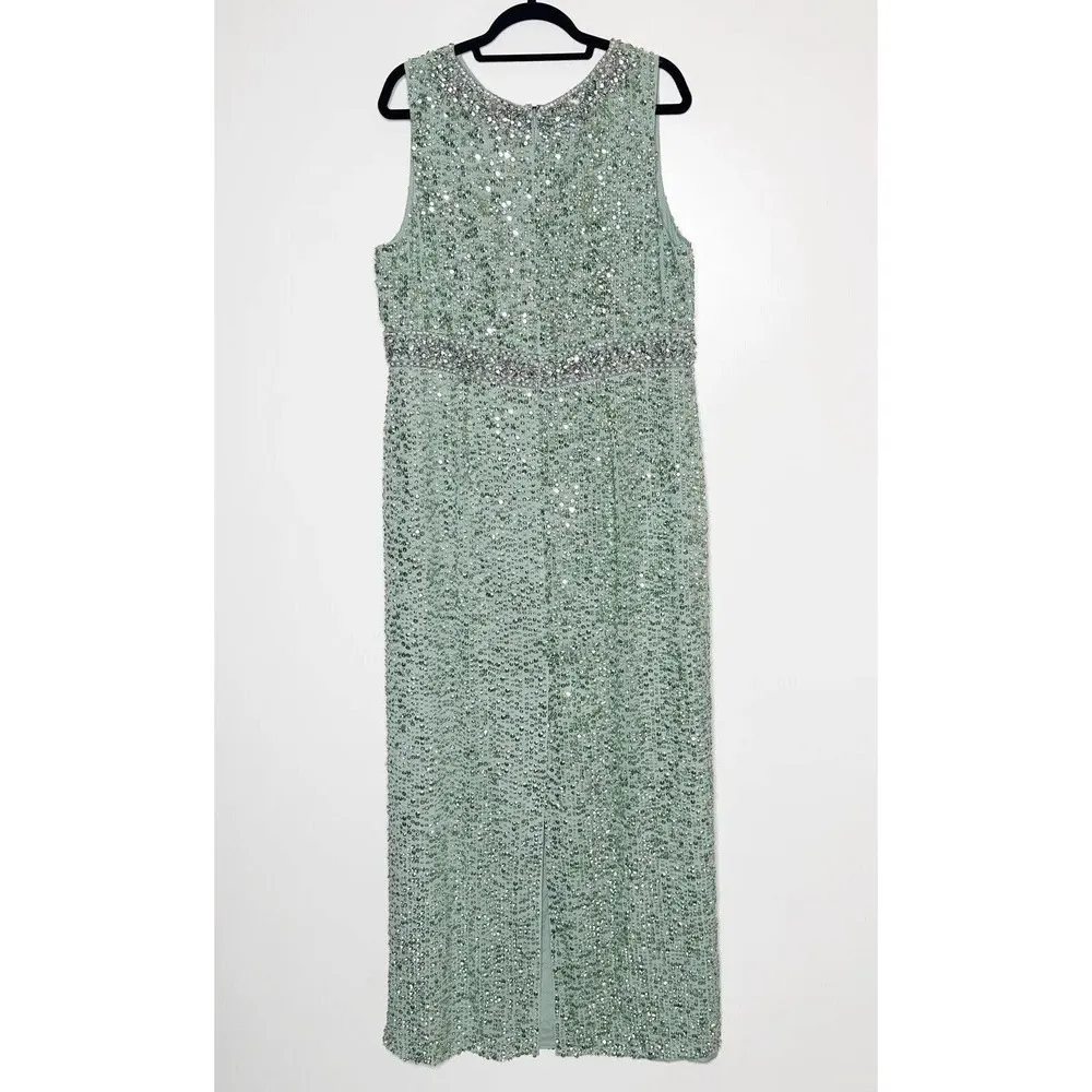 NWOT Mac Duggal Bead & Sequin Full-Length Column Gown Women's Mint Green Size 16 - Image 5