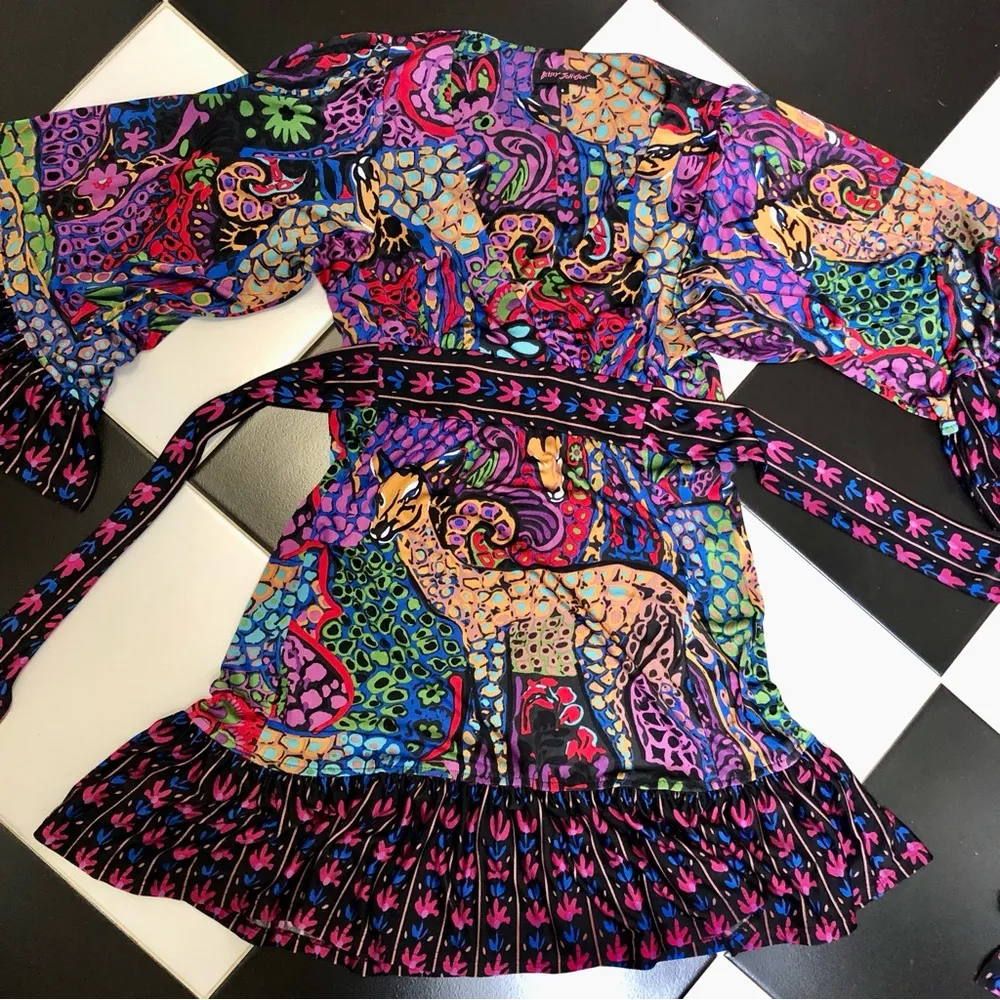 Vintage Y2K Betsey Johnson Bambi Mini Dress Retro Colorful Bell Sleeve Boho Chic - Image 3