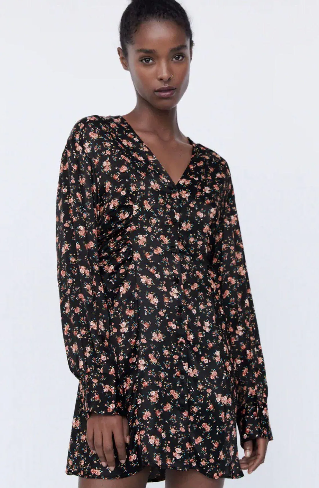 NWT  Floral Print Mini Dress W Ruched Waist - Image 2