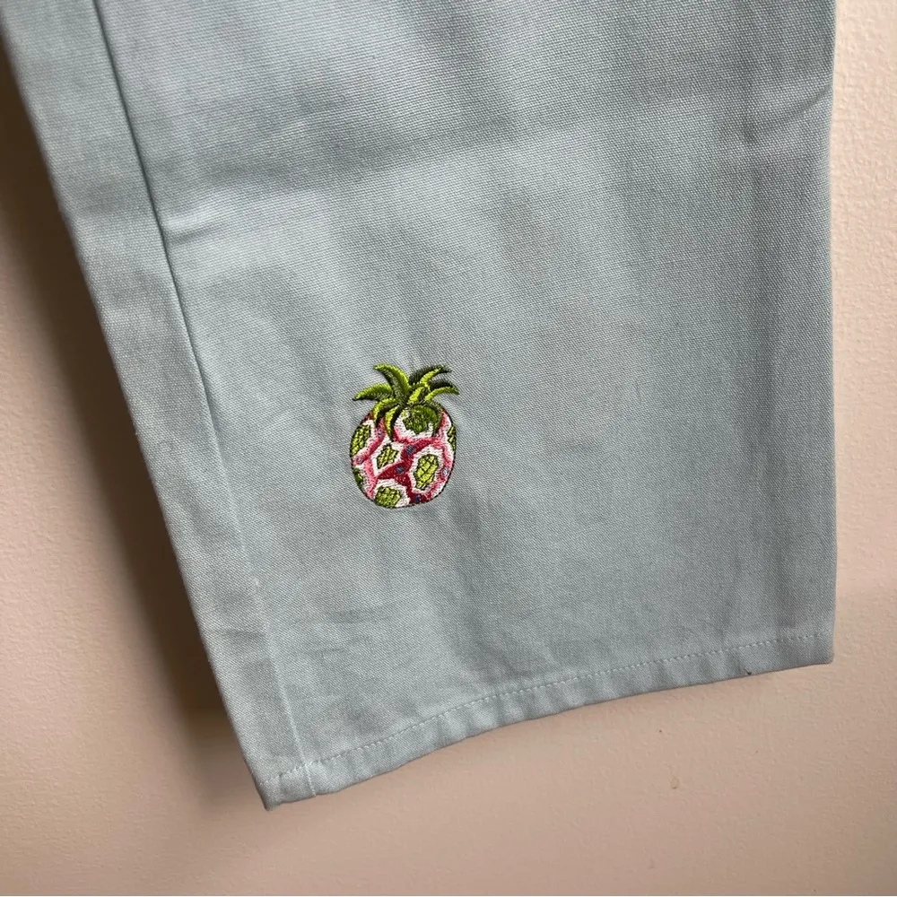 NWOT CJ Laing Light Blue Cotton Pants Trousers Fruit Embroidered Beach Summer 2 - Image 3