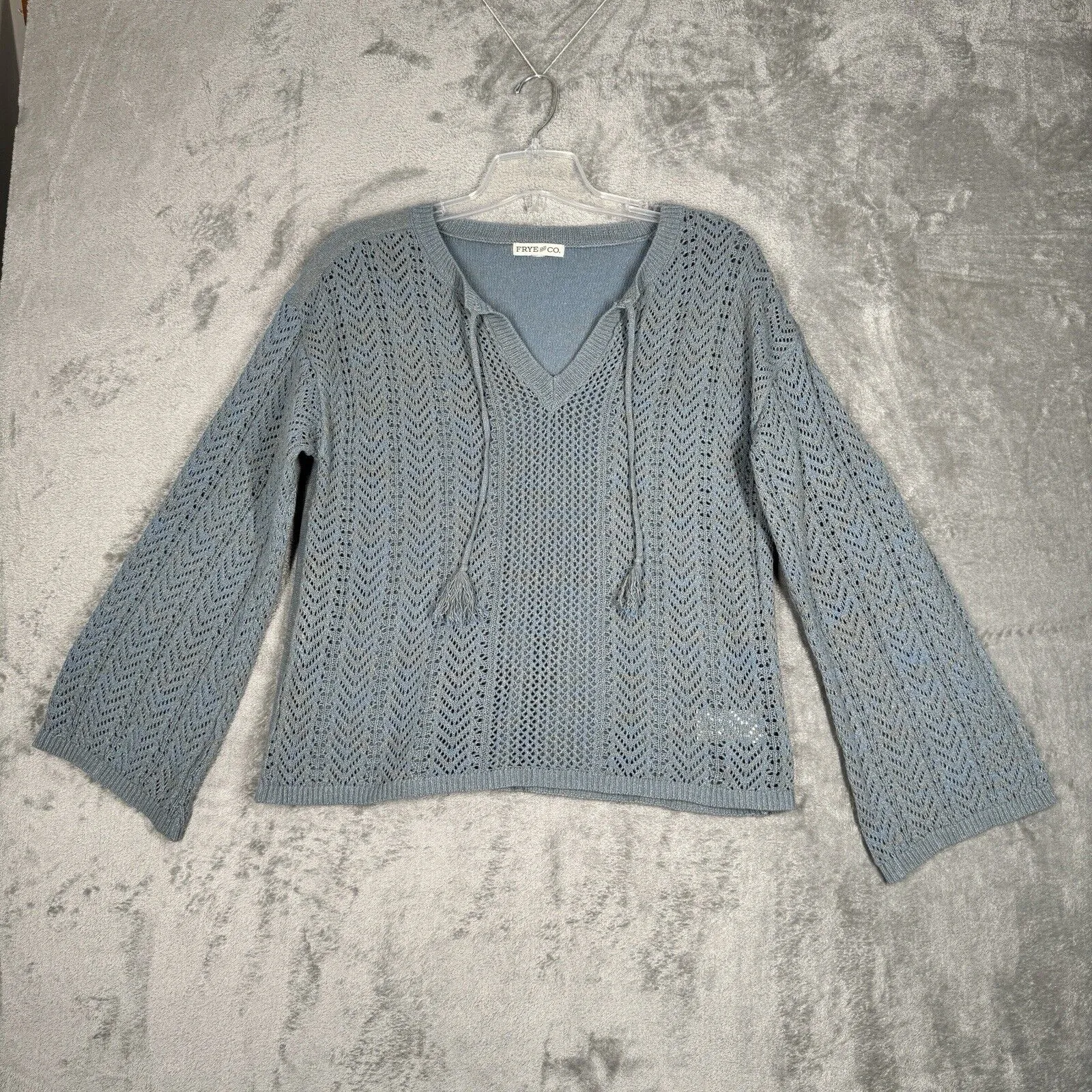Frye & Co Sweater Womens Large Open Knit Fairy Casual Boho Peasant Fairy‎ Ballet Blue - Image 2