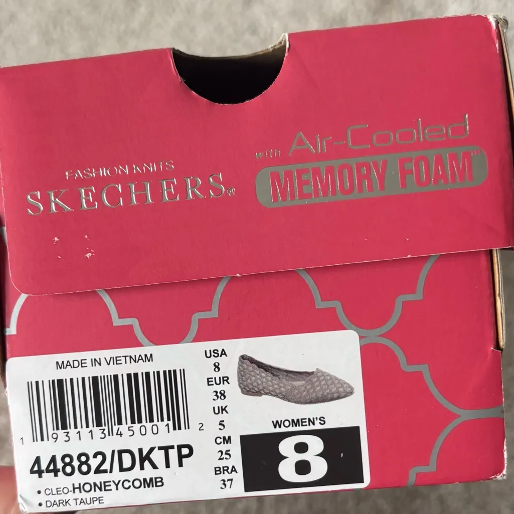 Skechers Air Cooled Memory Foam Cleo Ballet Flats Honeycomb Dark Taupe NWT - Image 3