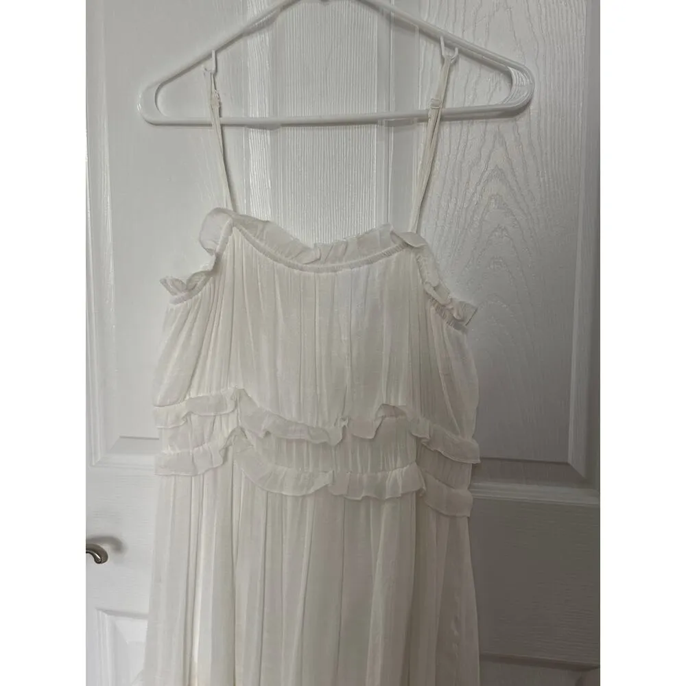 HYFVE White Ruffle crochet Trim Tiered Boho sleeveless Maxi Dress large - Image 6