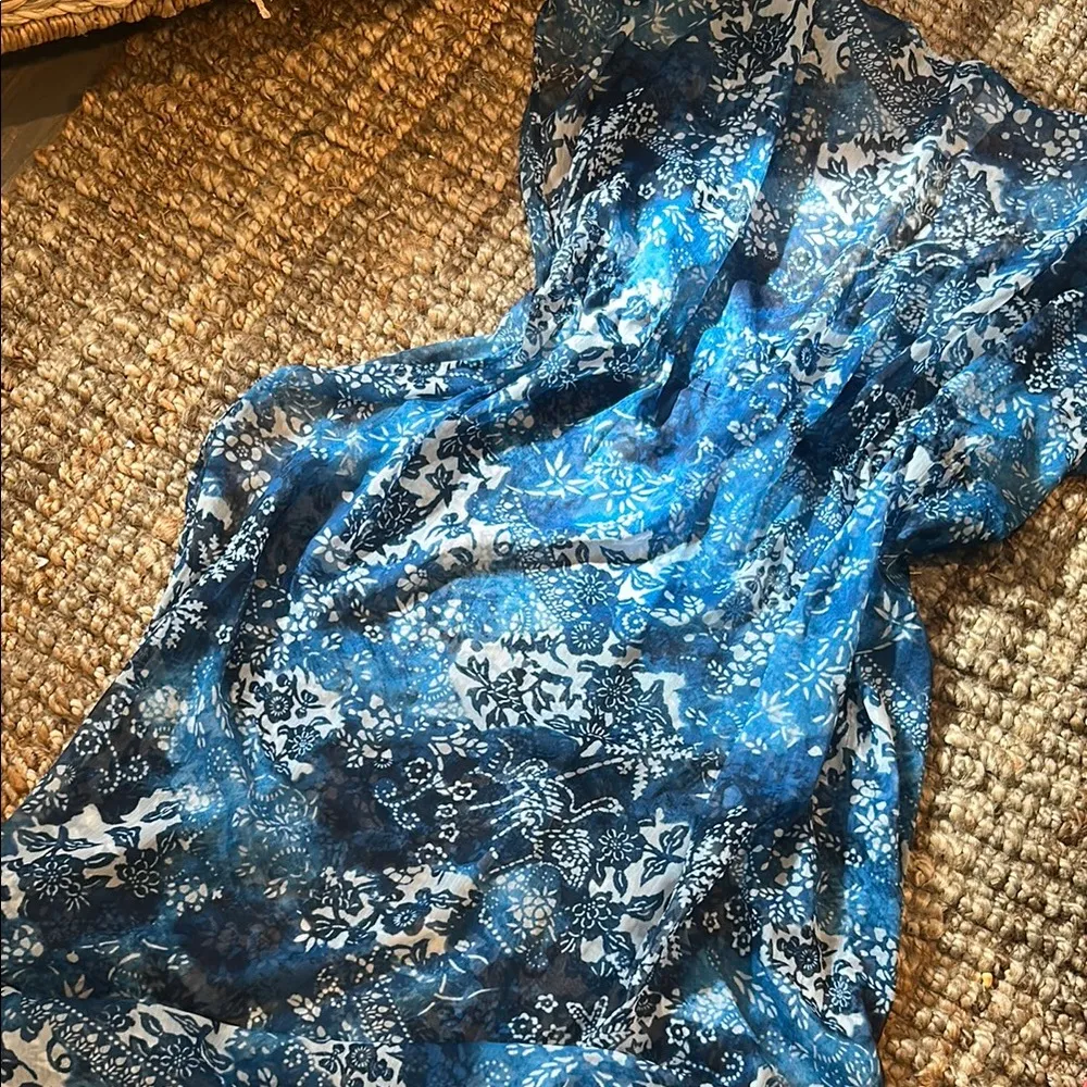 Lauren Ralph Lauren Blue/White Sheer Printed Maxi Swim Coverup Blue Sheer Size M - Image 9