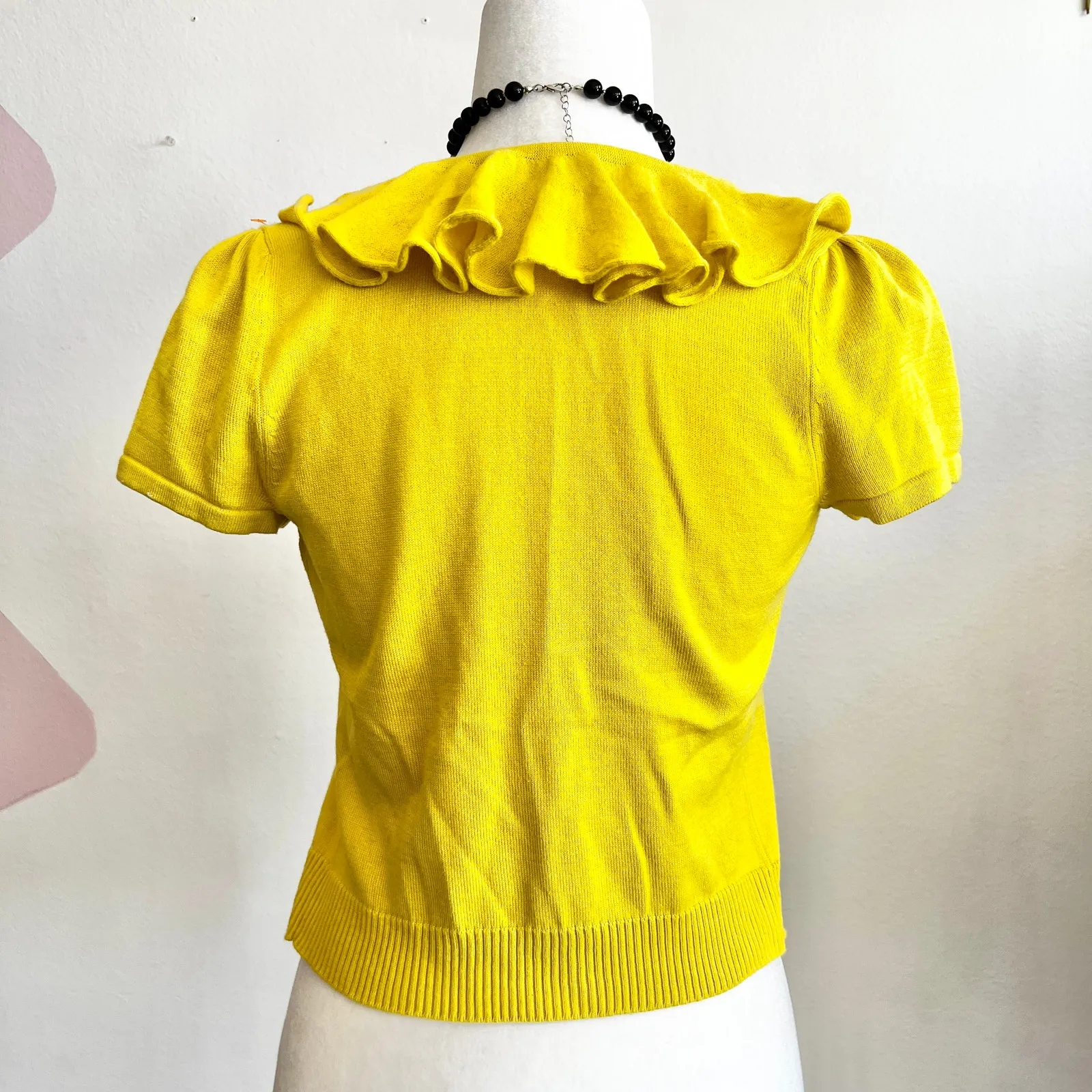Butter Yellow Ruffle Cardigan, Cottagecore, Soft Girl, Vintage,‎ Feminine, Small - Image 3