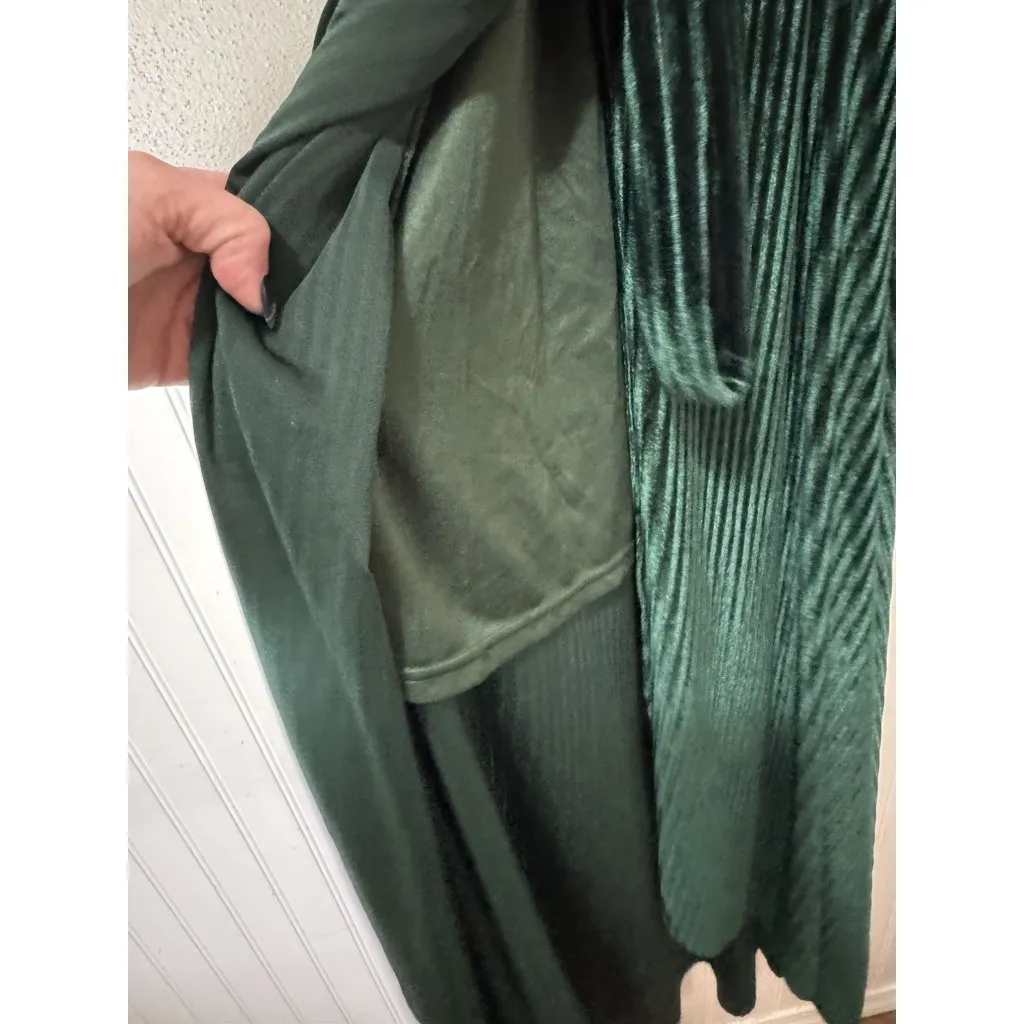 Baltic Born Emerald Green Striped Velvet Velour Wrap Dress Women Size Small - Image 6