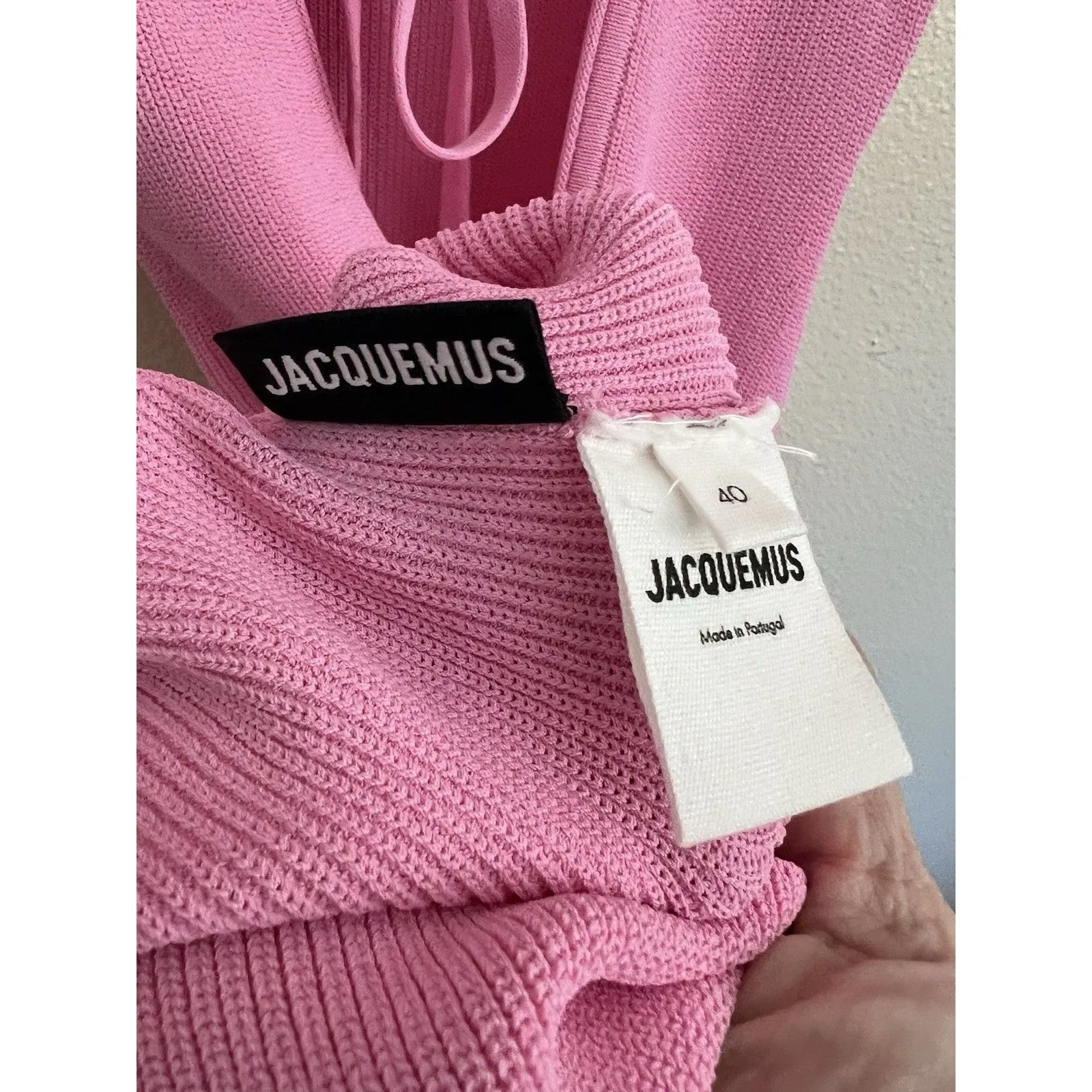 Jacquemus Ribbed Knit Mini Dress Size EU40 US 8 Pink Open Back Collared SS - Image 8