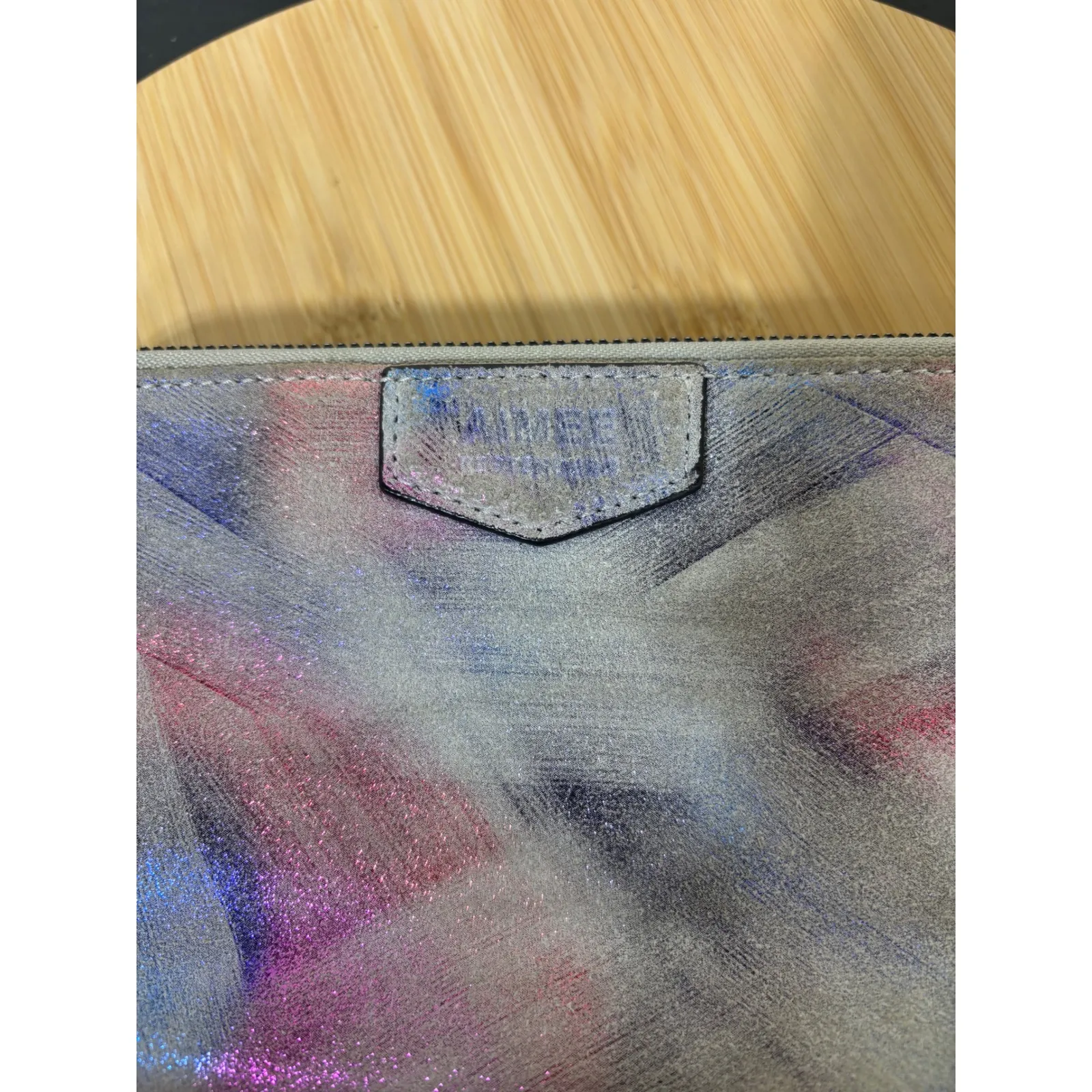 Aimee Kestenberg Double Zip Around Wallet Rainbow Watercolor Print Sparkle - Image 3