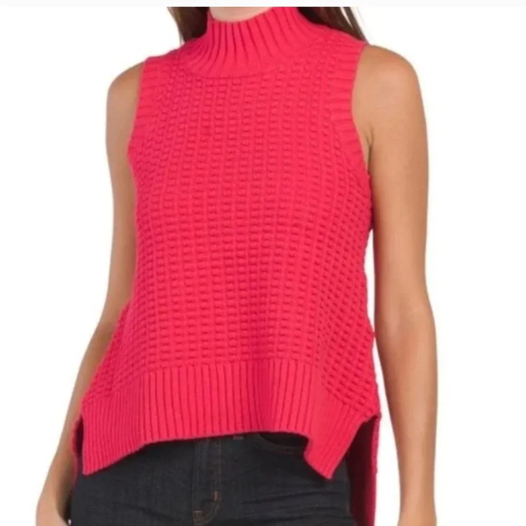 NWT French Connection Mozart Popcorn High Neck Sweater In Barberry - Image 3