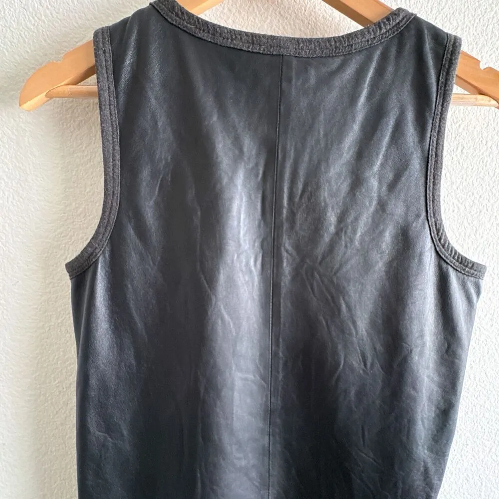 THEORY Nidan C Black Lambskin Leather Sleeveless Drop Waist Dress Size 8 - Image 10