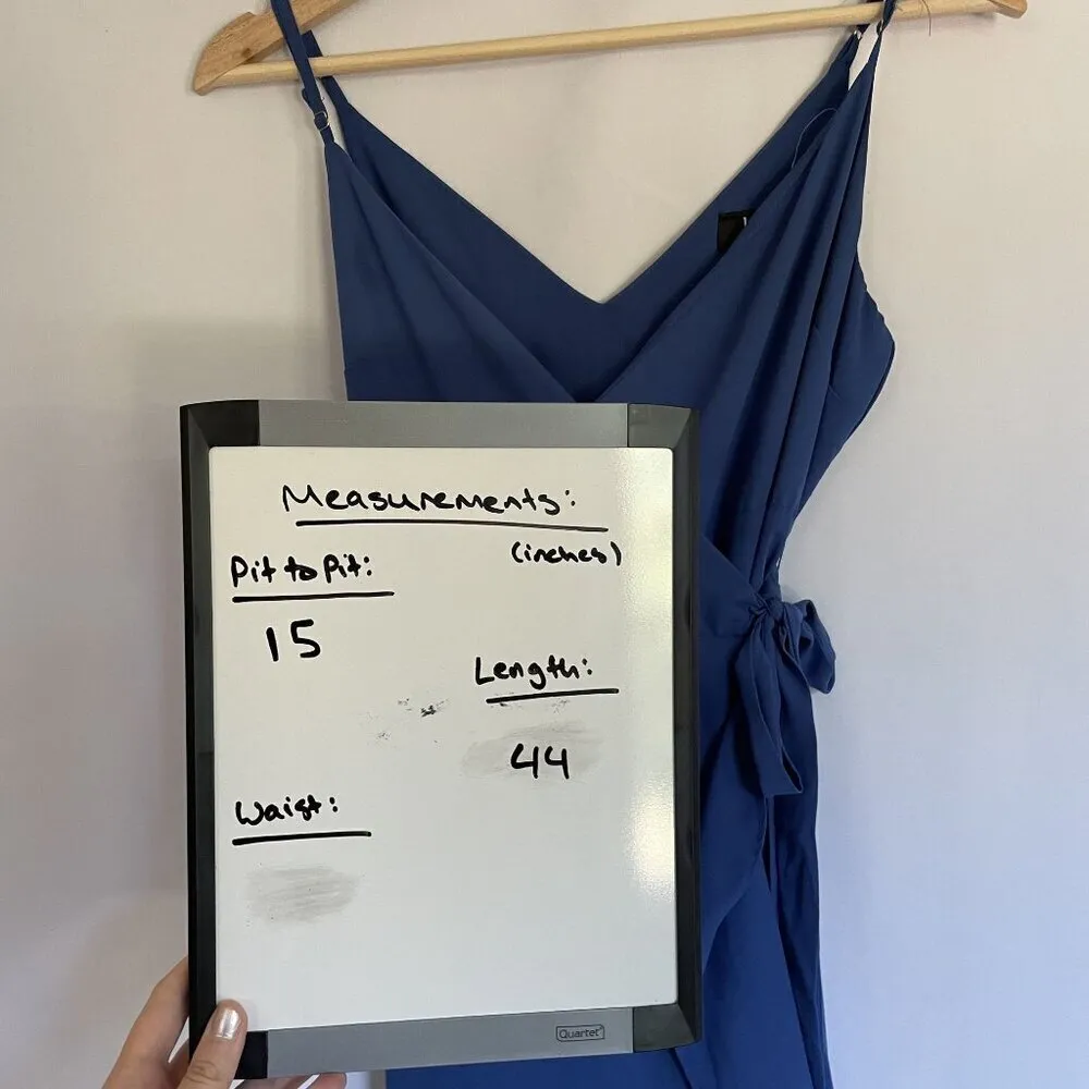 Lulus blue wraparound spaghetti strap flowy summer dress elegant style dramatic - Image 6