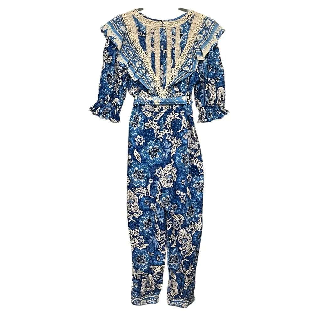 FARM RIO Full Of Flowers Ruffle Jumpsuit, Sz M - Image 4