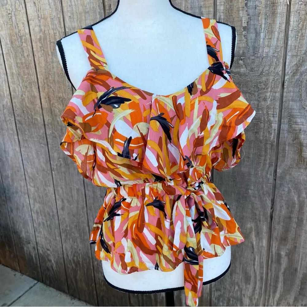 Orange Abstract Printed Tank Top Size XS - Image 3