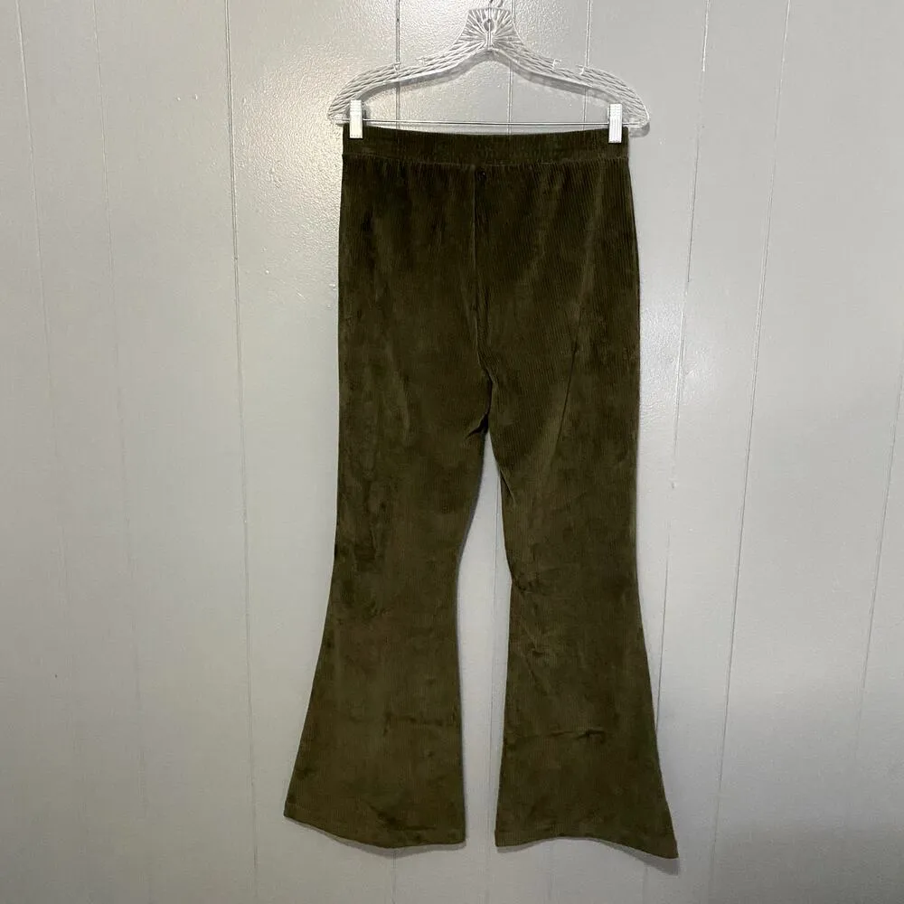 Aerie Natural Olive Green Pull On Groove On Rib Velour Flare Loungewear Pants M - Image 5