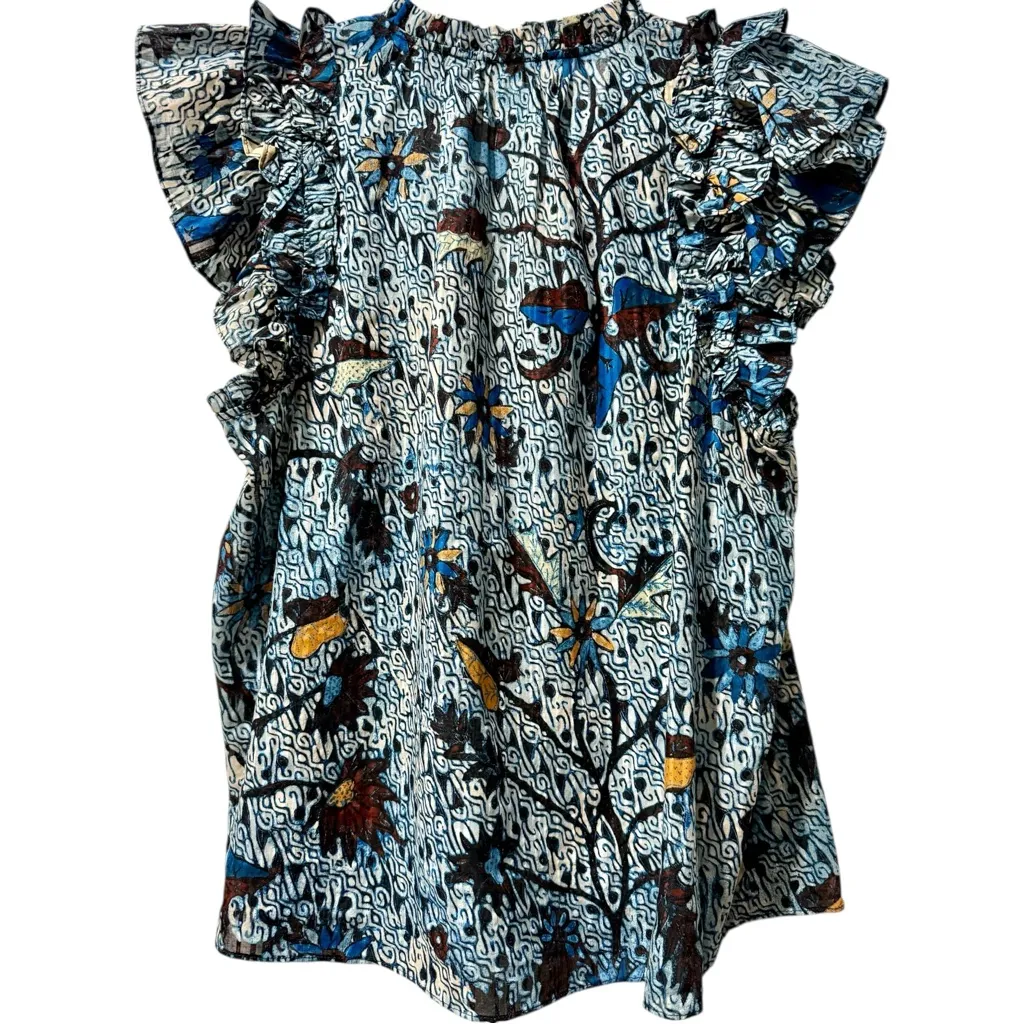 Ulla Johnson Fleur Ruffled Flutter Sleeve Top in Blue Morning Glory Size 10 $350 - Image 6